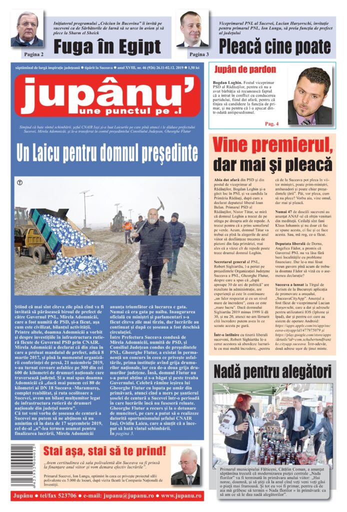 Jupanu - anul XVIII, nr. 46 (926) 26.11-02.12.2019