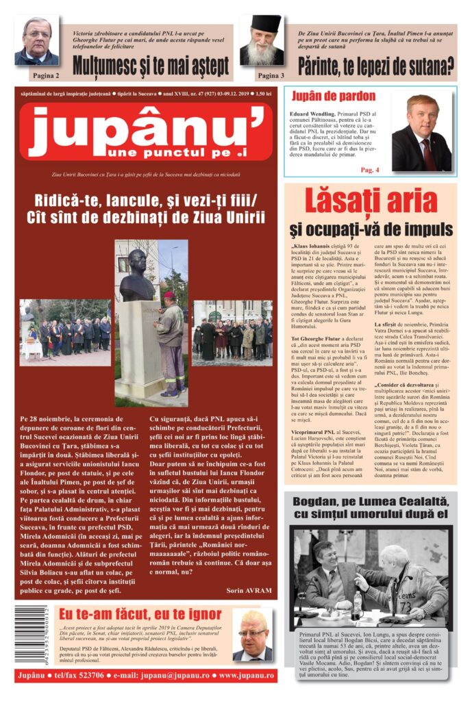 Jupanu - anul XVIII, nr. 47 (927) 03-09.12.2019